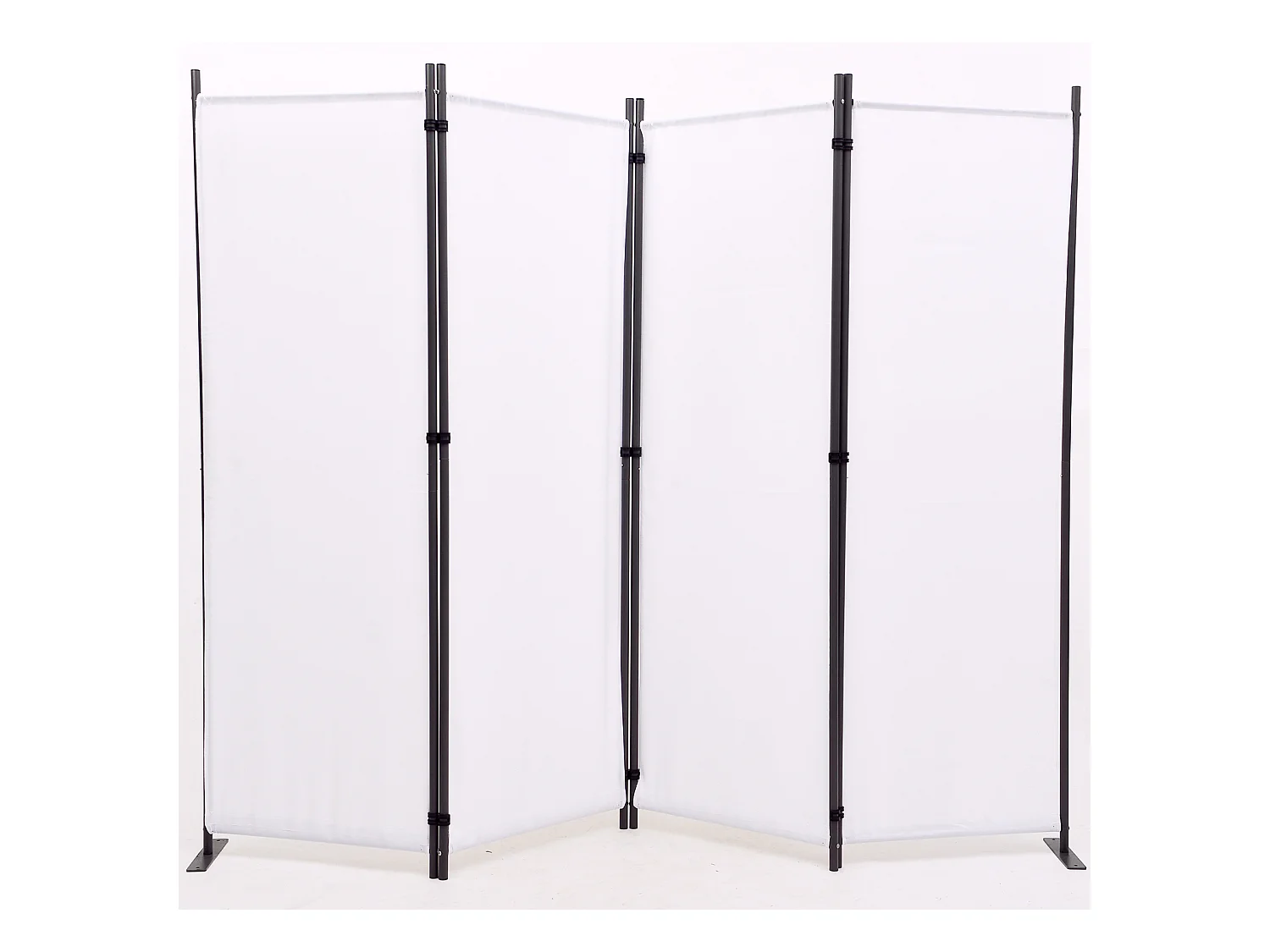 Paravent en métal et tissu blanc de 4 pans - Hauteur 170 cm x Largeur 214 cm