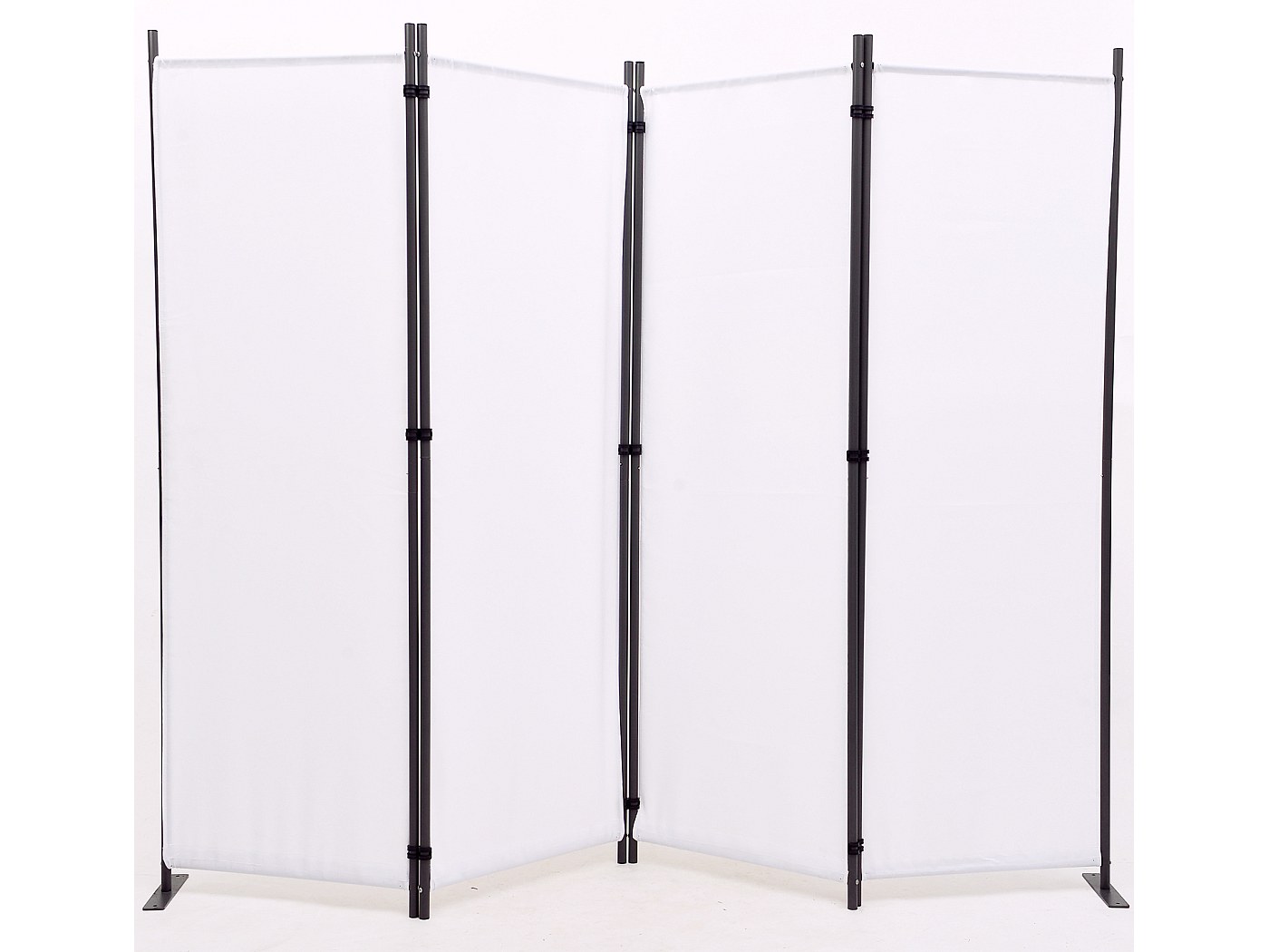 Paravent , Séparateur De Pièce Avec 3 Pans En Bois Beige Et Tissu Blanc   Longueur 135 X Profondeur 3 X Hauteur 170 Cm