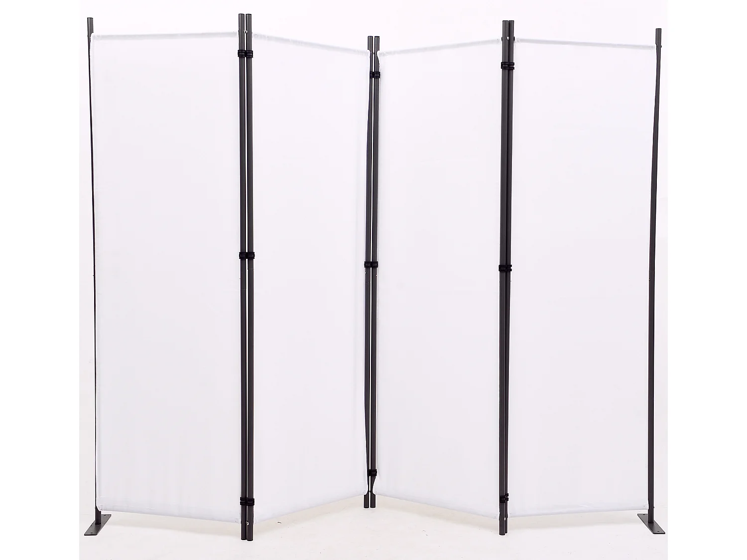 Paravent en métal et tissu blanc de 4 pans - Hauteur 170 cm x Largeur 214 cm