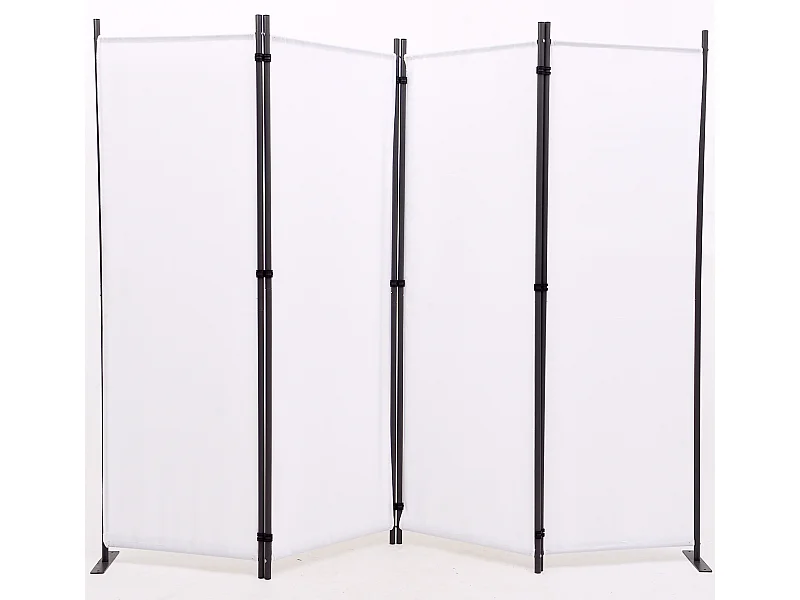 Paravent en métal et tissu blanc de 4 pans - Hauteur 170 cm x Largeur 214 cm