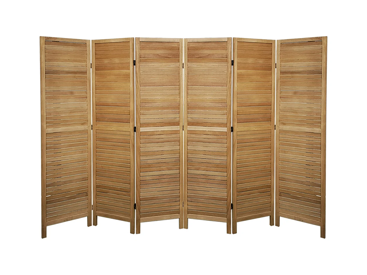 Paravent persienne en bois de 6 pans, coloris brun clair - H170 x L240cm