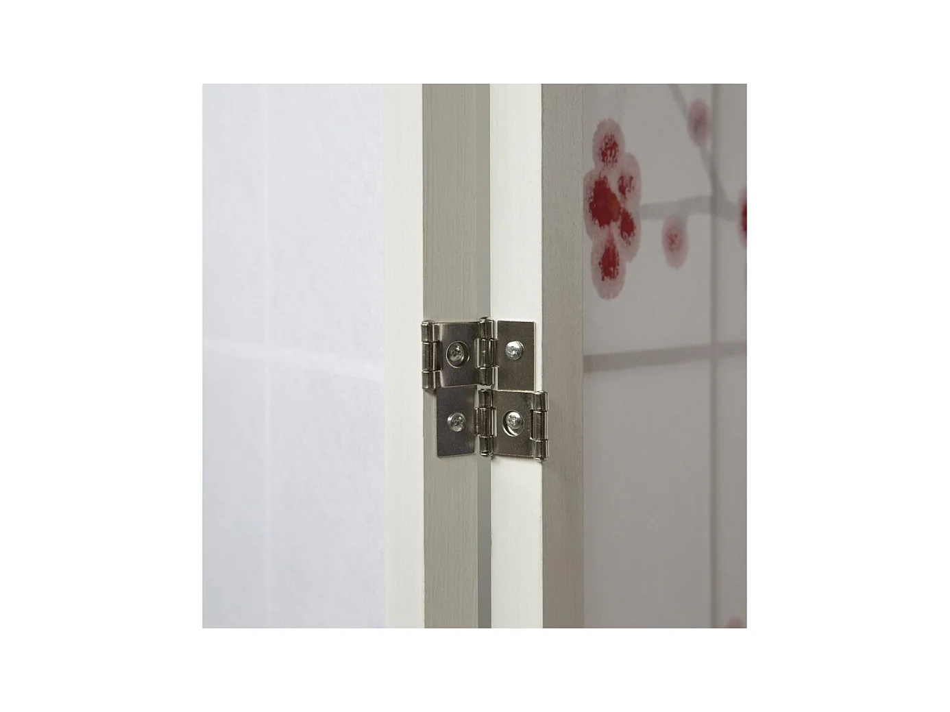 Paravent japonais fleur de cerisier en bois blanc de 4 pans, L176 x H175 x P2 cm