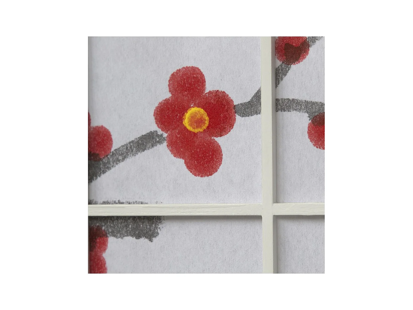 Paravent japonais fleur de cerisier en bois blanc de 4 pans, L176 x H175 x P2 cm