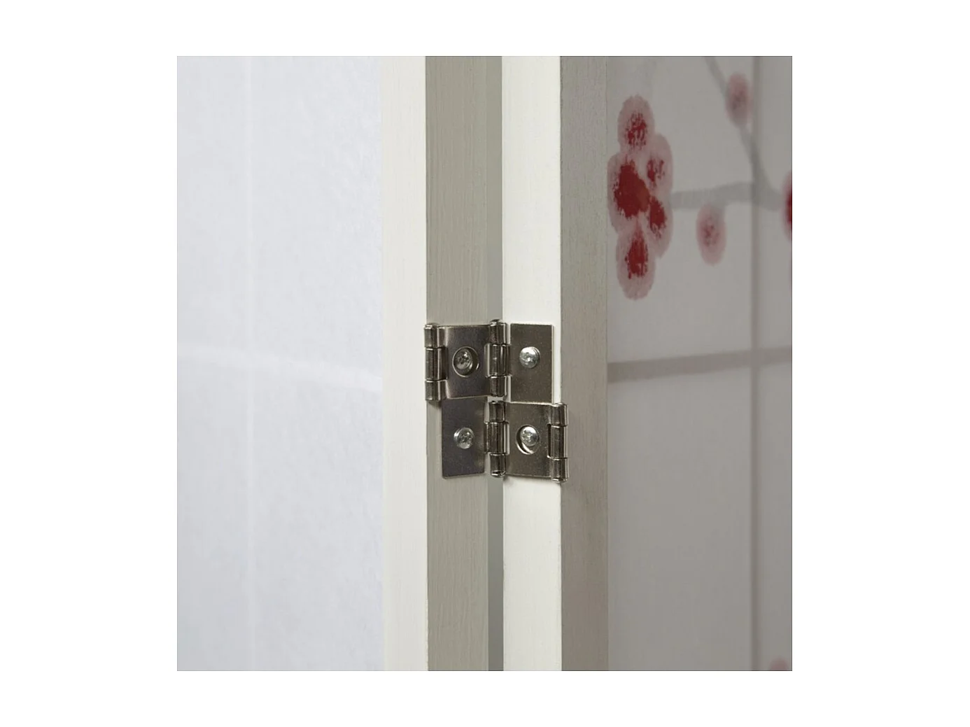 Paravent japonais fleur de cerisier en bois blanc de 4 pans, L176 x H175 x P2 cm