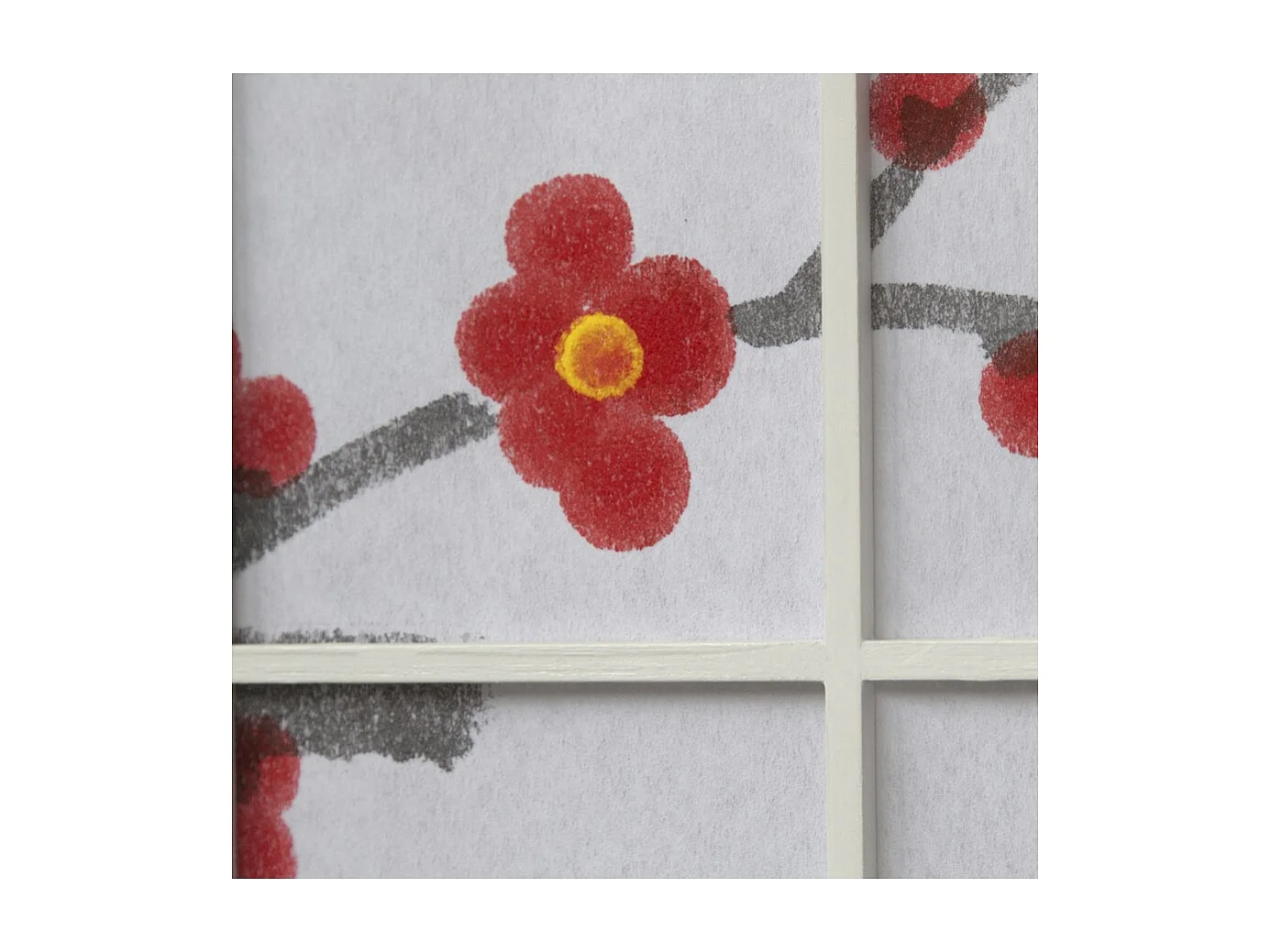 Paravent japonais fleur de cerisier en bois blanc de 4 pans, L176 x H175 x P2 cm