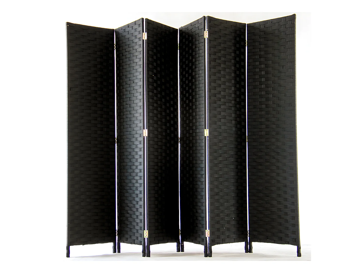 Paravent de 6 pans tressé en fibres synthètiques, coloris noir - Dim : H170 x L240cm