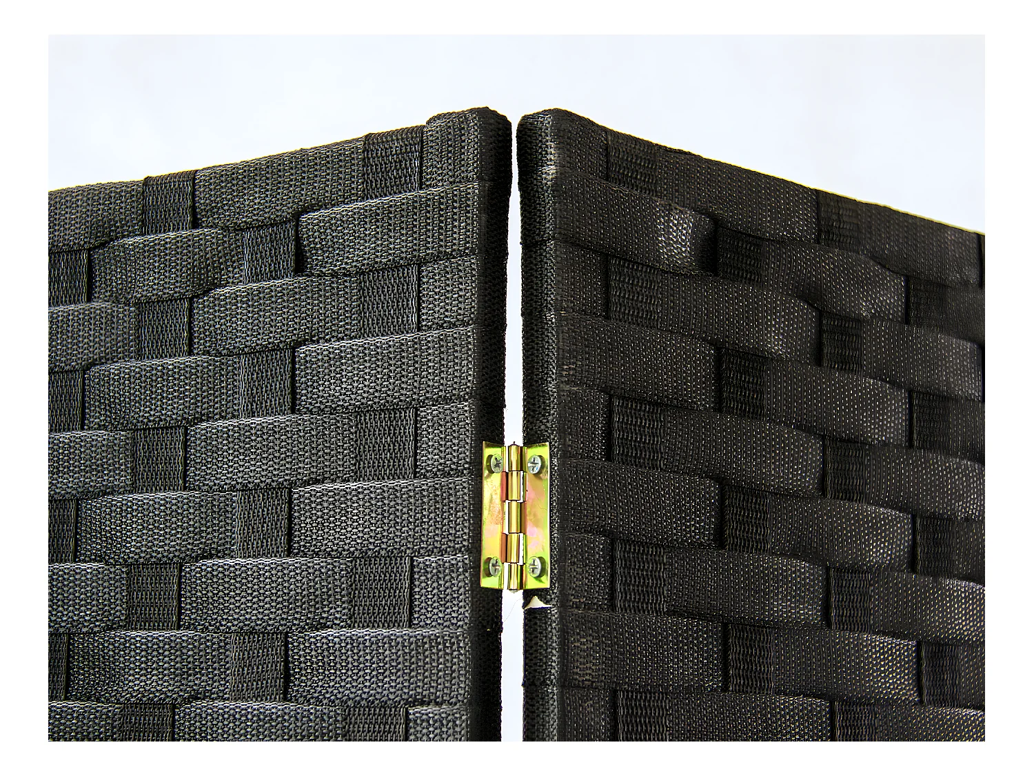 Paravent de 6 pans tressé en fibres synthètiques, coloris noir - Dim : H170 x L240cm