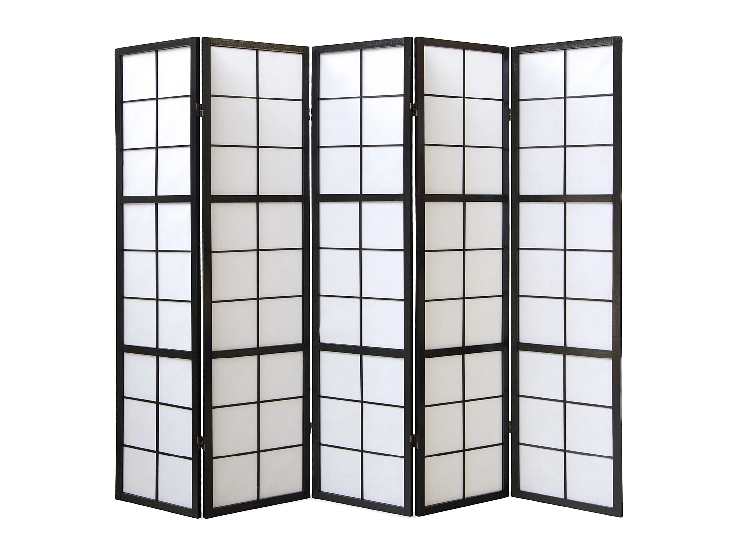 Paravent japonais grands carreaux bois noir et papier de riz - 5 pans - Dim : H 175 cm