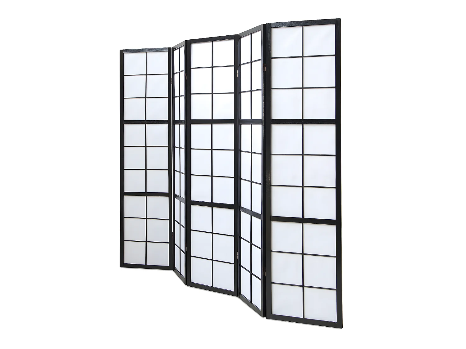 Paravent japonais grands carreaux bois noir et papier de riz - 5 pans - Dim : H 175 cm