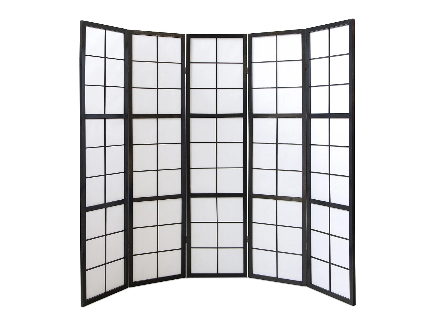 Paravent japonais grands carreaux bois noir et papier de riz - 5 pans - Dim : H 175 cm