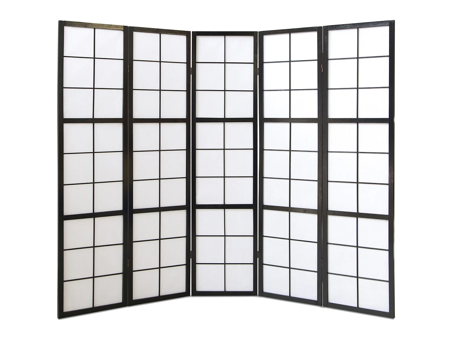 Paravent japonais grands carreaux bois noir et papier de riz - 5 pans - Dim : H 175 cm