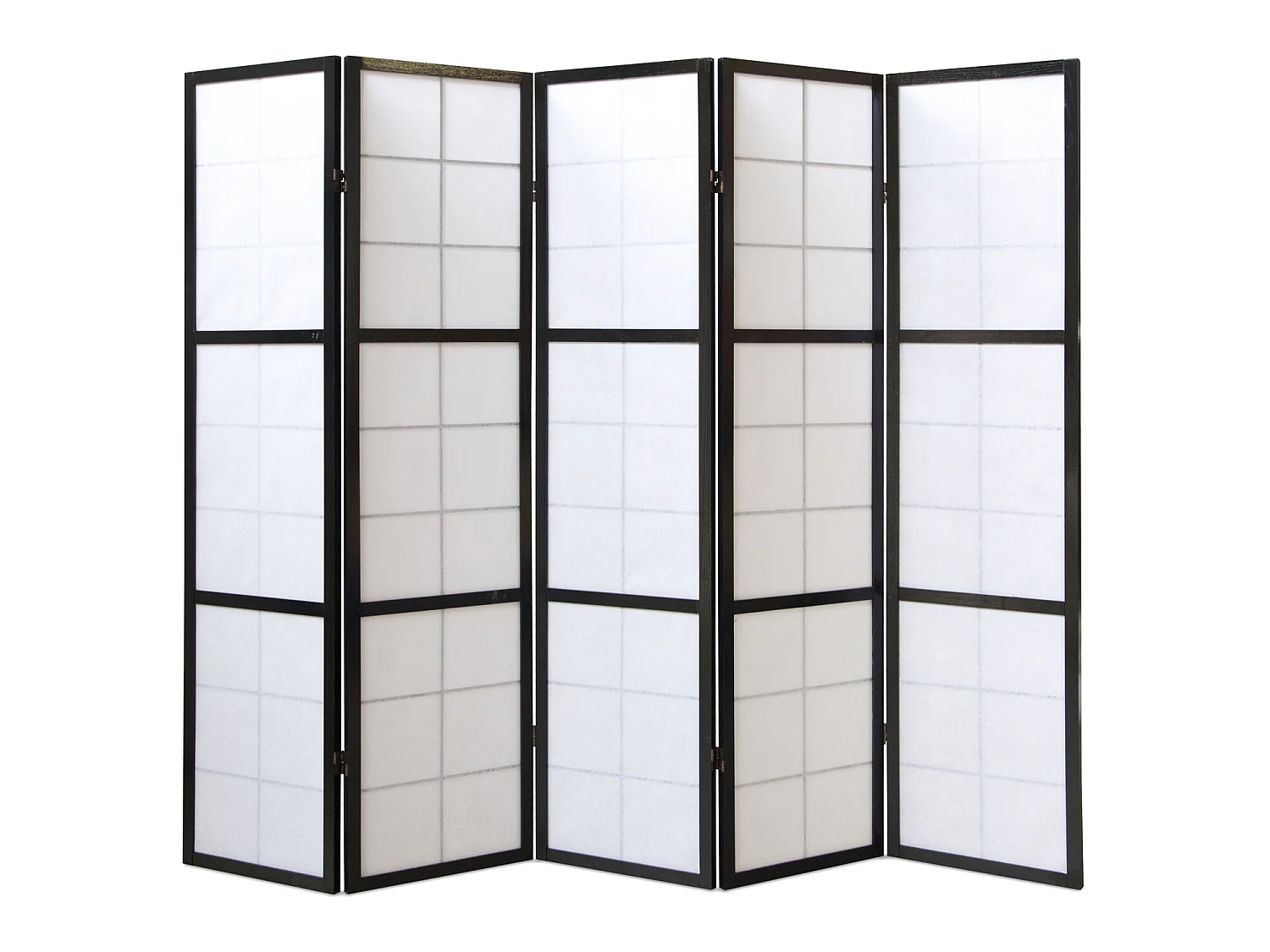 Paravent japonais grands carreaux bois noir et papier de riz - 5 pans - Dim : H 175 cm