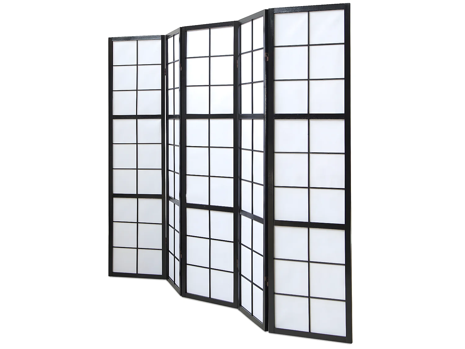 Paravent japonais grands carreaux bois noir et papier de riz - 5 pans - Dim : H 175 cm