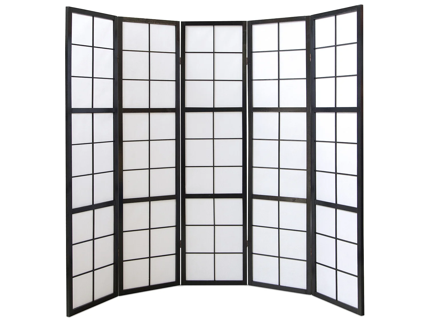 Paravent japonais grands carreaux bois noir et papier de riz - 5 pans - Dim : H 175 cm