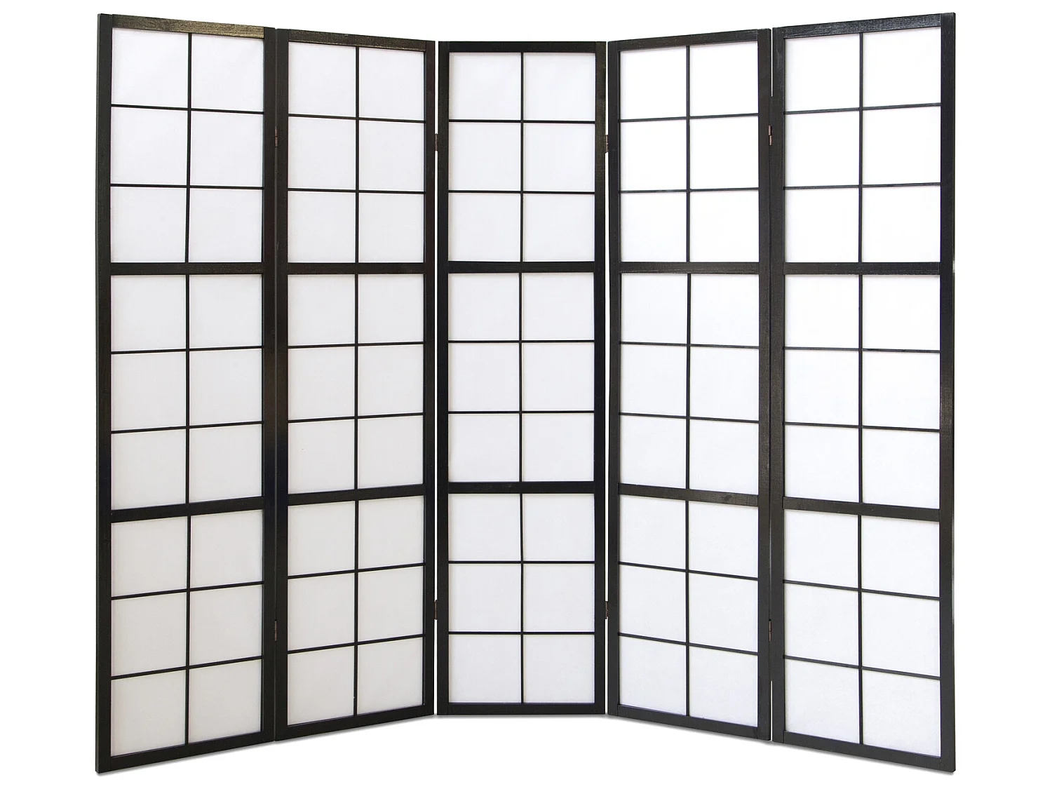 Paravent japonais grands carreaux bois noir et papier de riz - 5 pans - Dim : H 175 cm