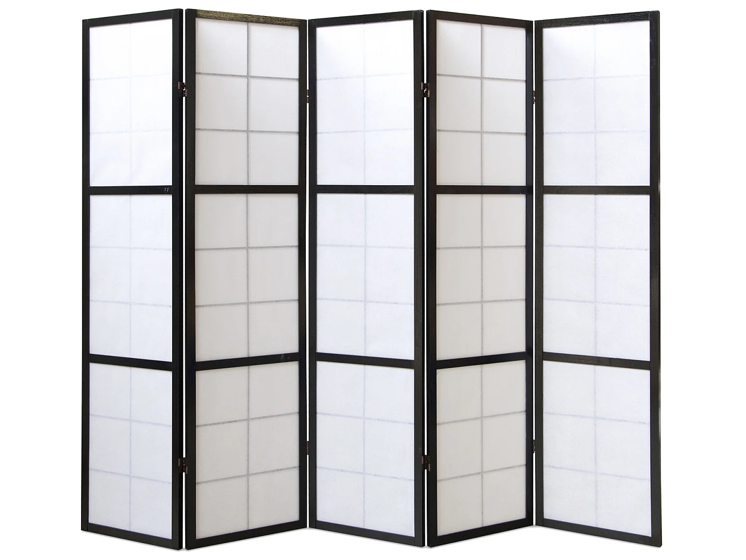 Paravent japonais grands carreaux bois noir et papier de riz - 5 pans - Dim : H 175 cm
