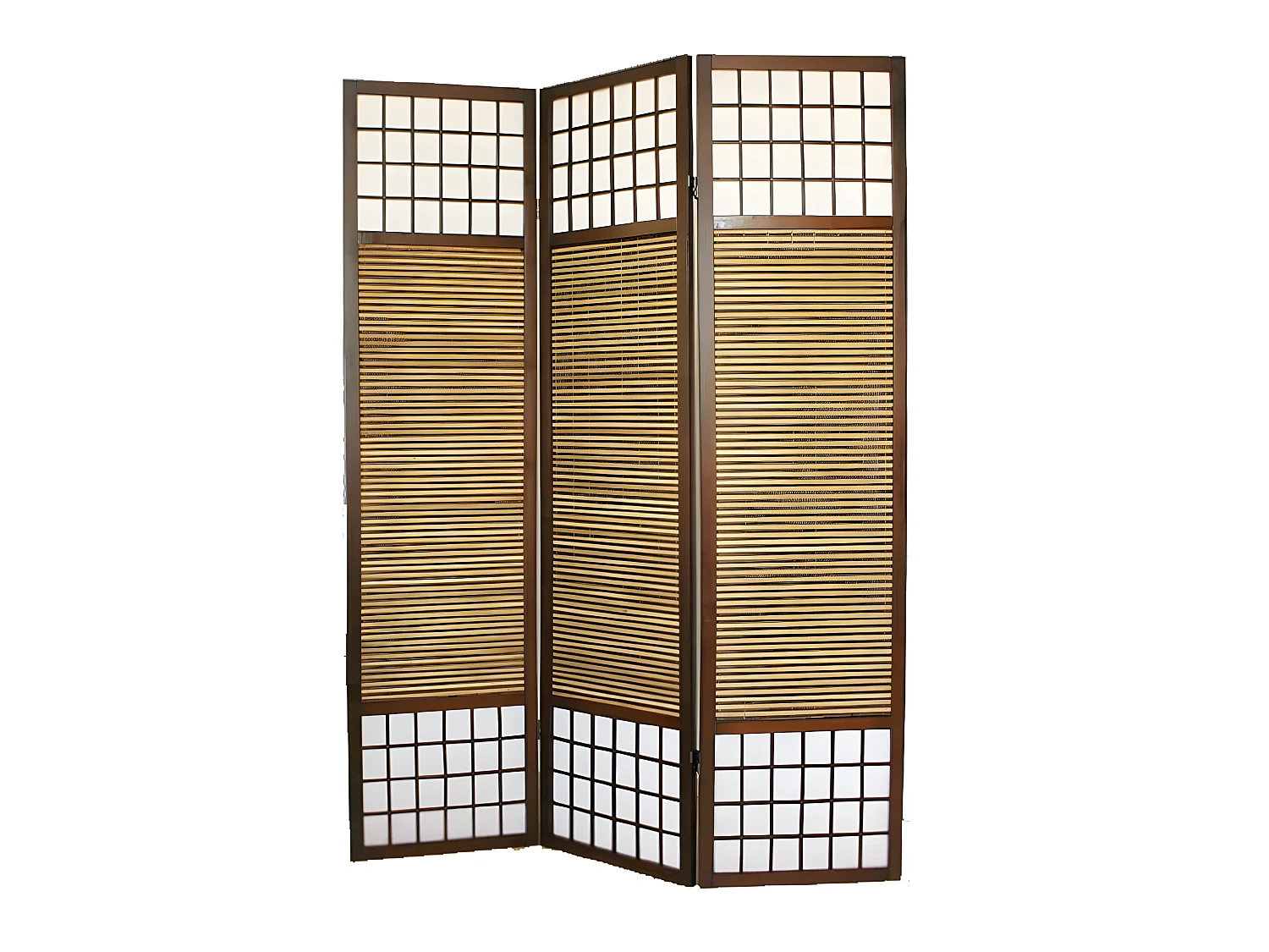 Paravent/séparateur de pièce japonais avec bambou en bois de 3 Panneaux coloris marron