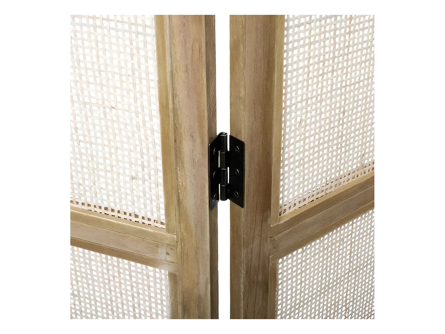 Paravent 3 pans effet cannage,cloison de séparation en bois de paulownia/rotin - Longueur 120 x Profondeur 1.7 x Hauteur 170 cm