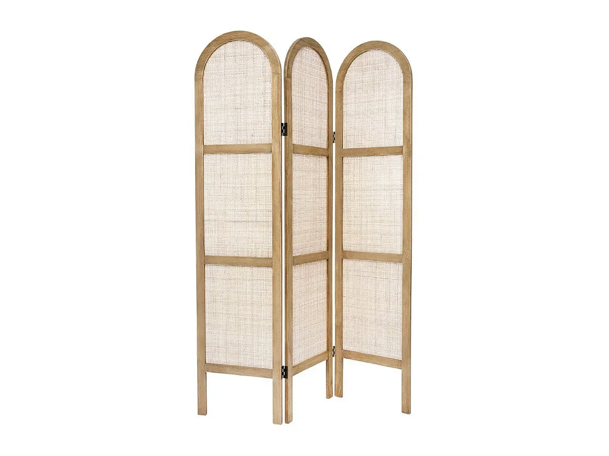 Paravent 3 pans effet cannage,cloison de séparation en bois de paulownia/rotin - Longueur 120 x Profondeur 1.7 x Hauteur 170 cm