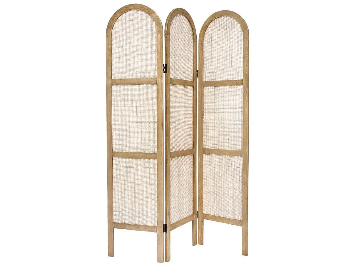 Paravent 3 pans effet cannage,cloison de séparation en bois de paulownia/rotin - Longueur 120 x Profondeur 1.7 x Hauteur 170 cm