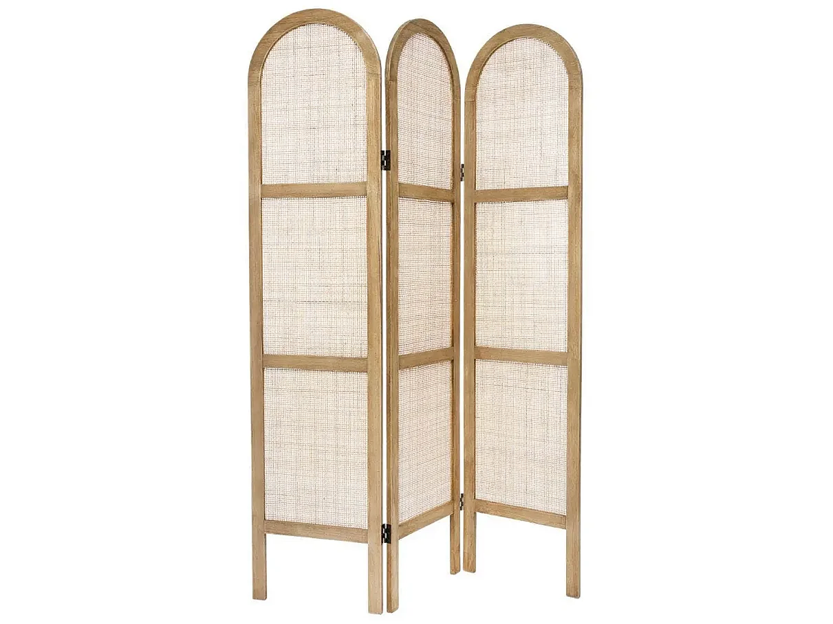 Paravent 3 pans effet cannage,cloison de séparation en bois de paulownia/rotin - Longueur 120 x Profondeur 1.7 x Hauteur 170 cm