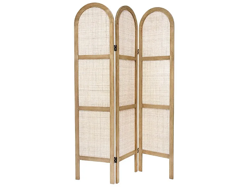 Paravent 3 pans effet cannage,cloison de séparation en bois de paulownia/rotin - Longueur 120 x Profondeur 1.7 x Hauteur 170 cm