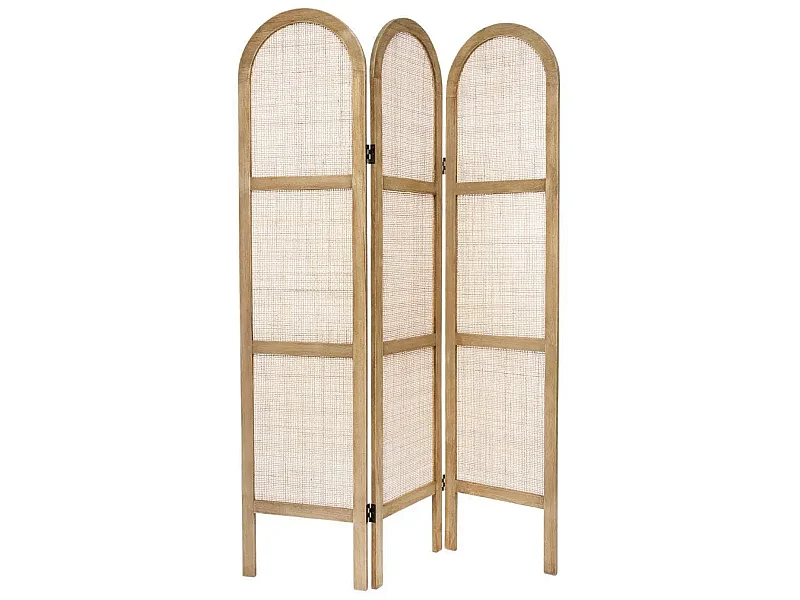 Paravent 3 pans effet cannage,cloison de séparation en bois de paulownia/rotin - Longueur 120 x Profondeur 1.7 x Hauteur 170 cm