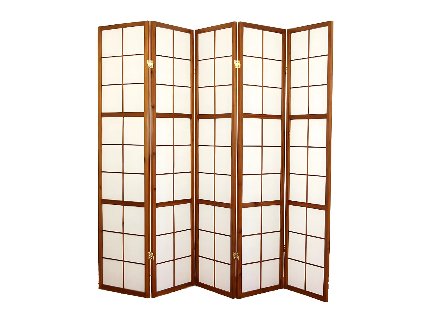Paravent japonais Shoji en bois brun de 5 pans L220 x H175 x P2 cm