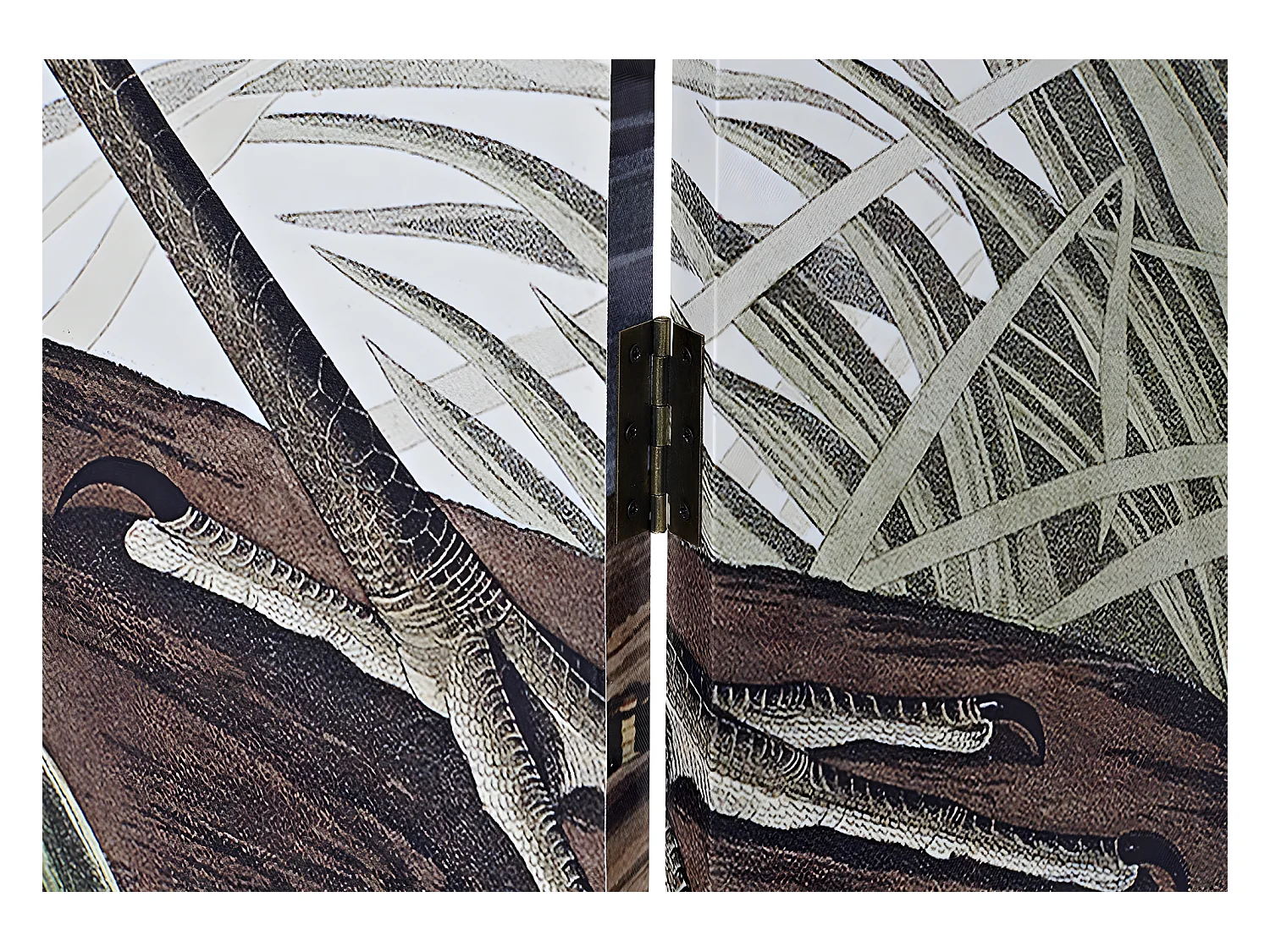 Paravent 2 faces de 3 pans en pin et toile motif cigogne - Longueur 120 x Hauteur 180 x Profondeur 2 cm