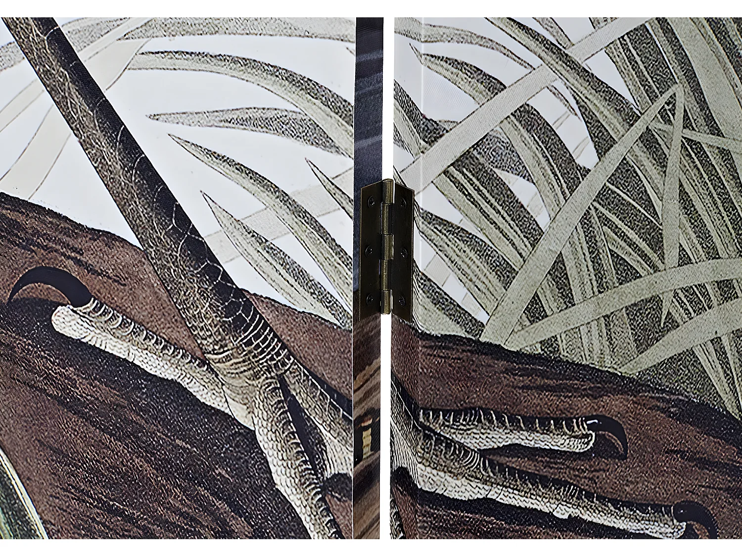 Paravent 2 faces de 3 pans en pin et toile motif cigogne - Longueur 120 x Hauteur 180 x Profondeur 2 cm