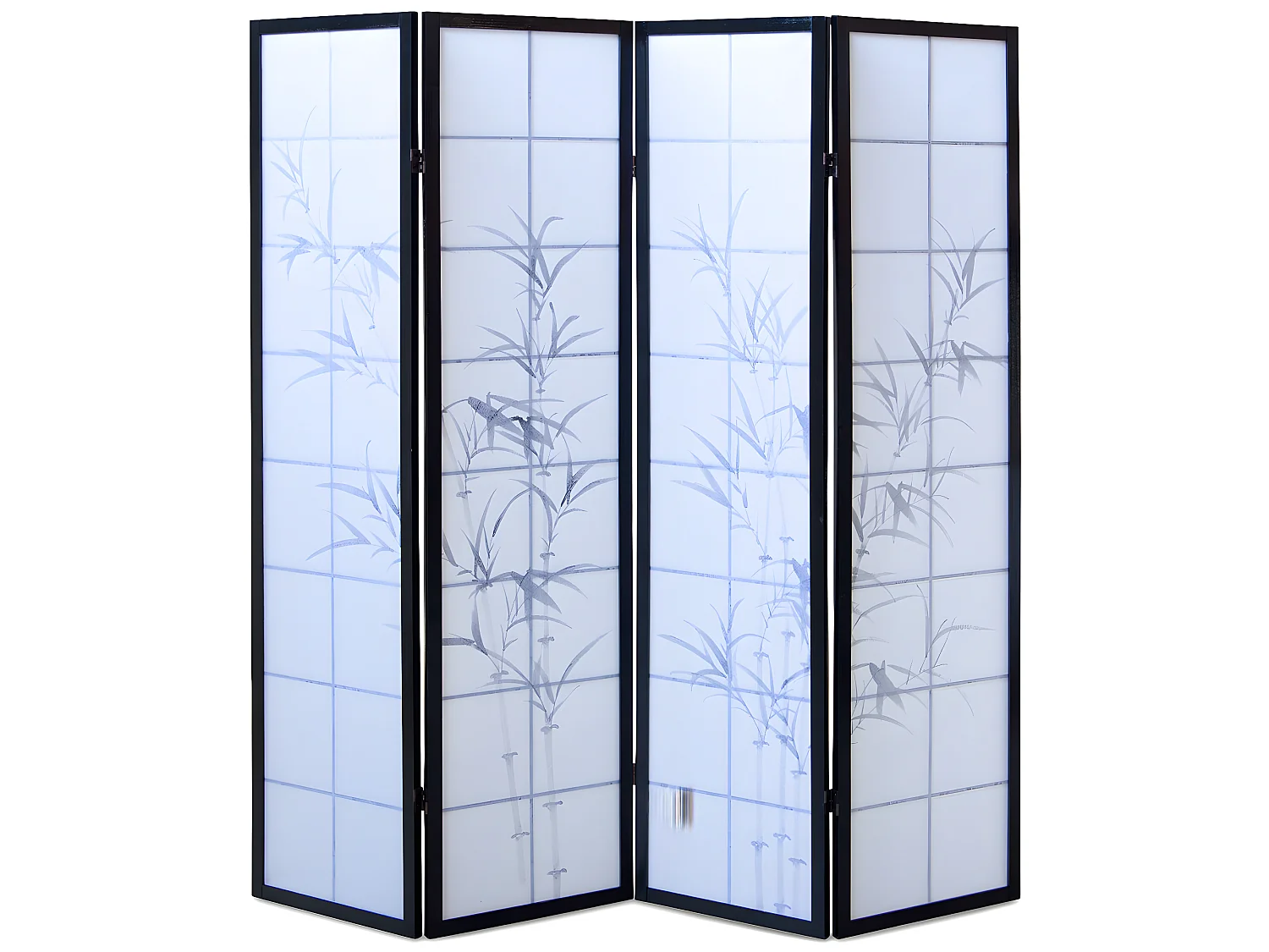 Paravent japonais en bois noir dessin bambou de 4 pans