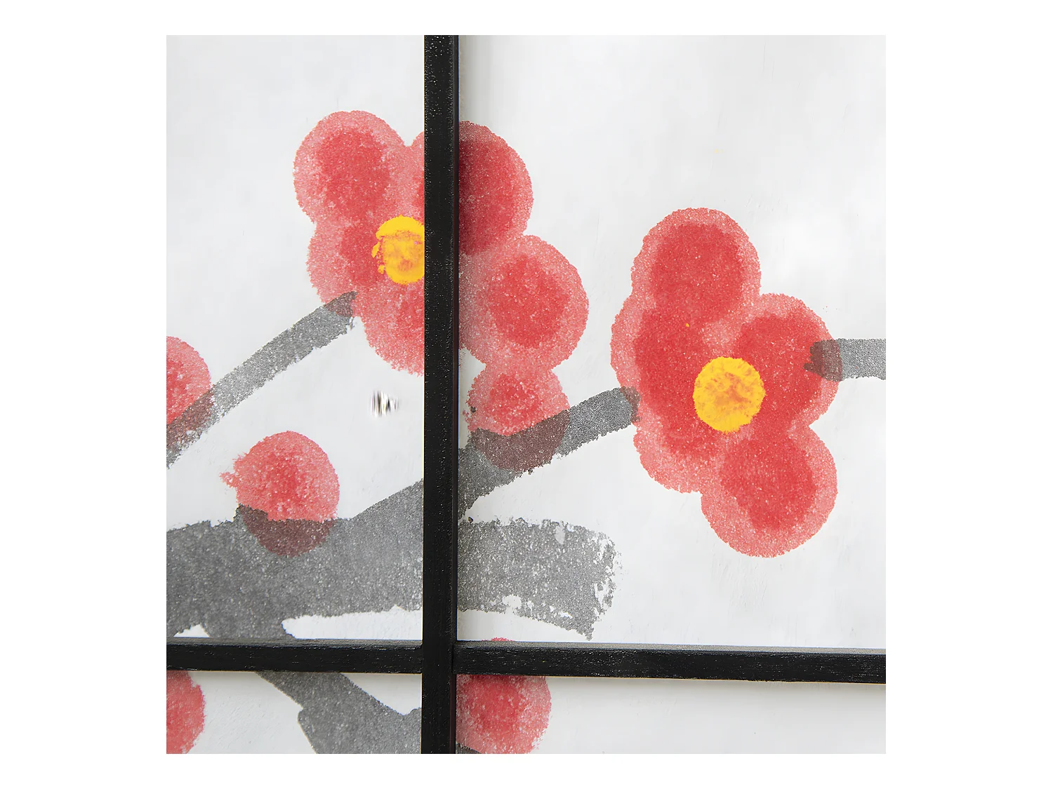 Paravent japonais fleur de cerisier en bois noir de 3 pans, L132 x H175 x P2 cm