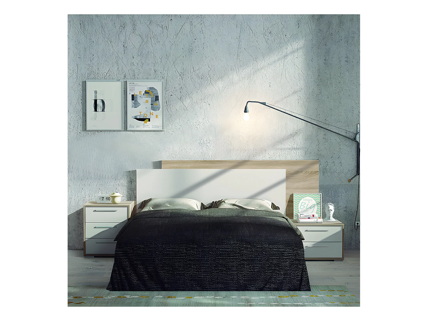 Table de chevet de 3 tiroirs coloris Chêne Cambrian / Blanc - longueur 43 x profondeur 35 x hauteur 63 cm
