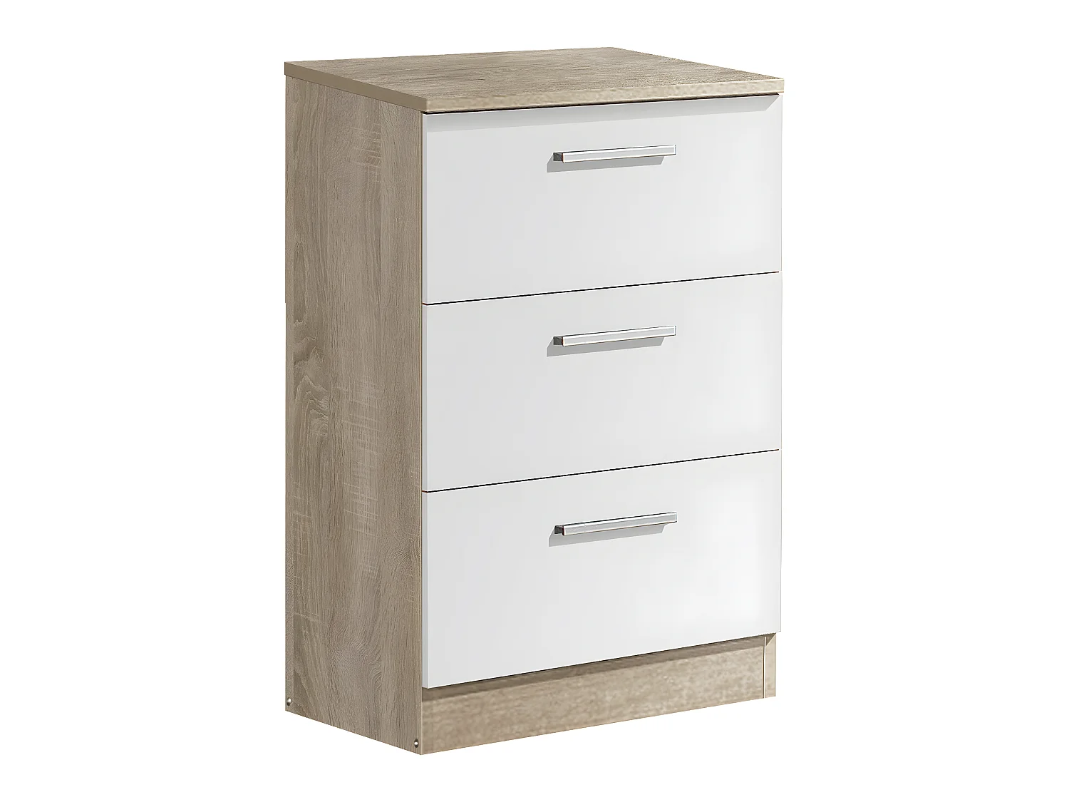 Table de chevet de 3 tiroirs coloris chêne / blanc - longueur 40 x profondeur 31 x hauteur 66 cm