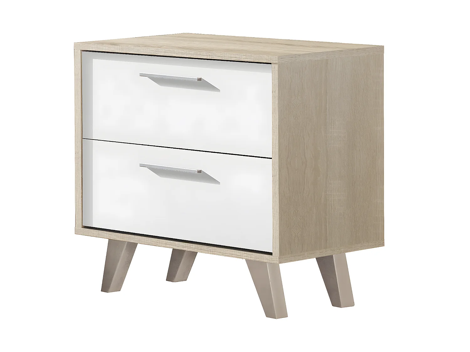 Table de chevet de 2 tiroirs avec pieds coloris Chêne Cambrian / Blanc -longueur 43 x profondeur 35 x hauteur 43 cm