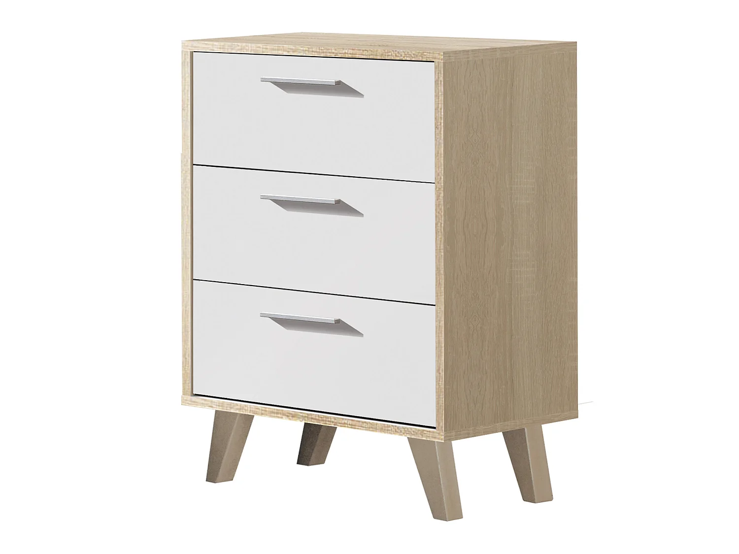 Table de chevet de 3 tiroirs avec pieds coloris Chêne Cambrian / Blanc - longueur 43 x profondeur 35 x hauteur 63 cm