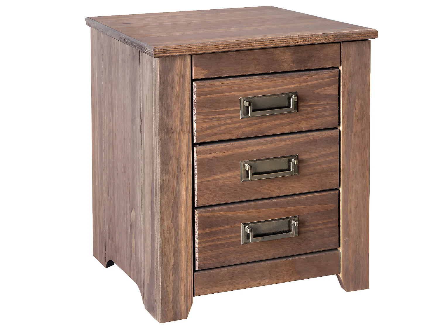 Table de chevet de 3 tiroirs coloris Noyer - longueur 45 x profondeur 38 x hauteur 50 cm