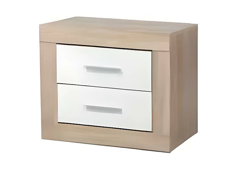 Table de chevet de 2 tiroirs coloris Chêne Cambrian / Blanc - Longueur 54 x profondeur 35 x hauteur 46 cm