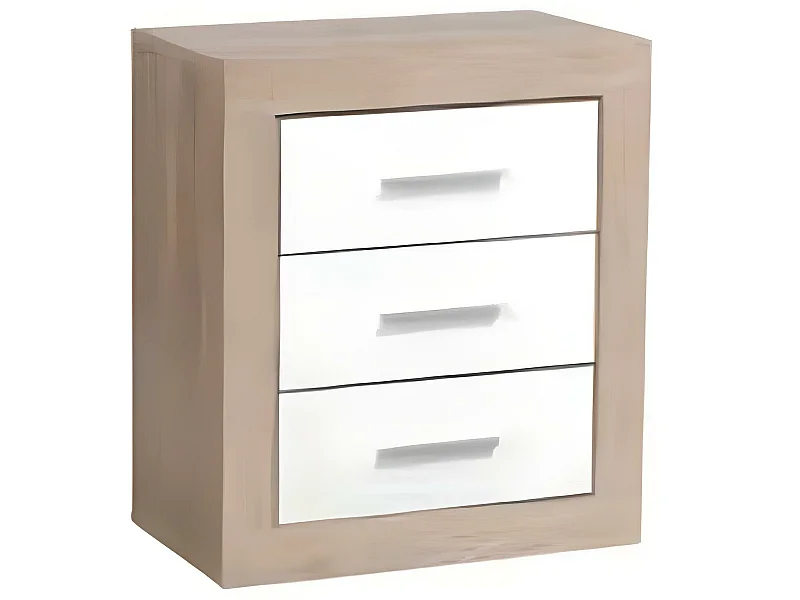 Table de chevet de 3 tiroirs coloris Chêne Cambrian / Blanc - Longueur 54 x profondeur 35 x hauteur 62 cm