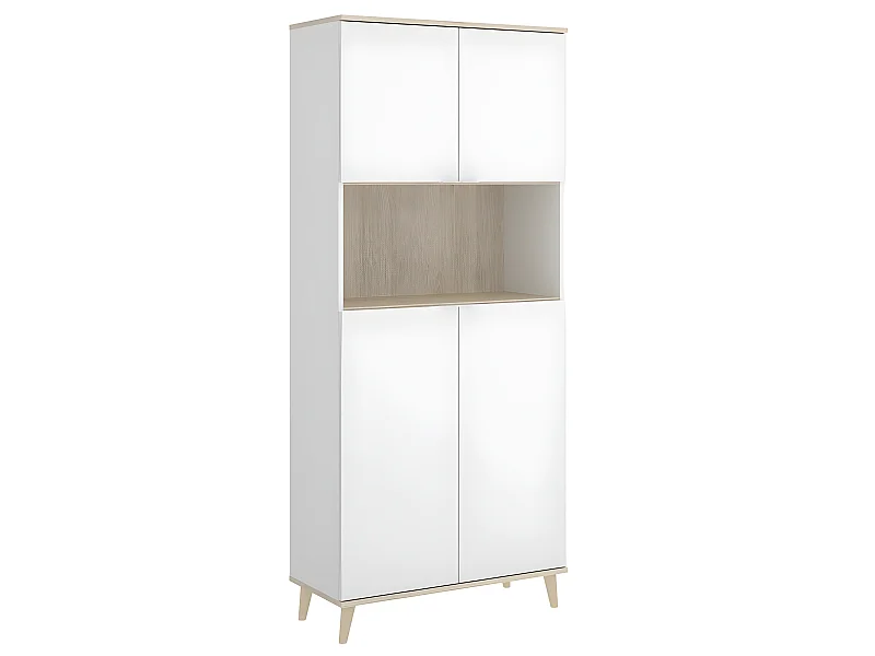 Meuble de rangement coloris blanc/naturel - Longueur 79 x Profondeur 40 x Hauteur 188 cm