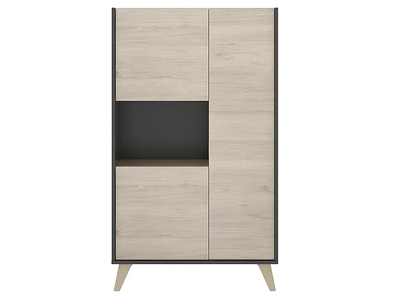 Buffet Meuble de rangement 3 portes coloris graphite/naturel - Longueur 81 x Hauteur 135 x Profondeur 43 cm