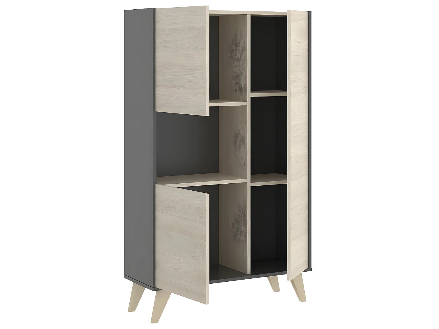 Buffet Meuble de rangement 3 portes coloris graphite/naturel - Longueur 81 x Hauteur 135 x Profondeur 43 cm