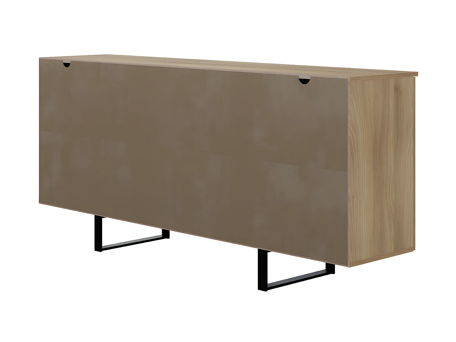 Buffet en mélamine et métal coloris chêne / noir - Longueur 180 x profondeur 40 x hauteur 82 cm