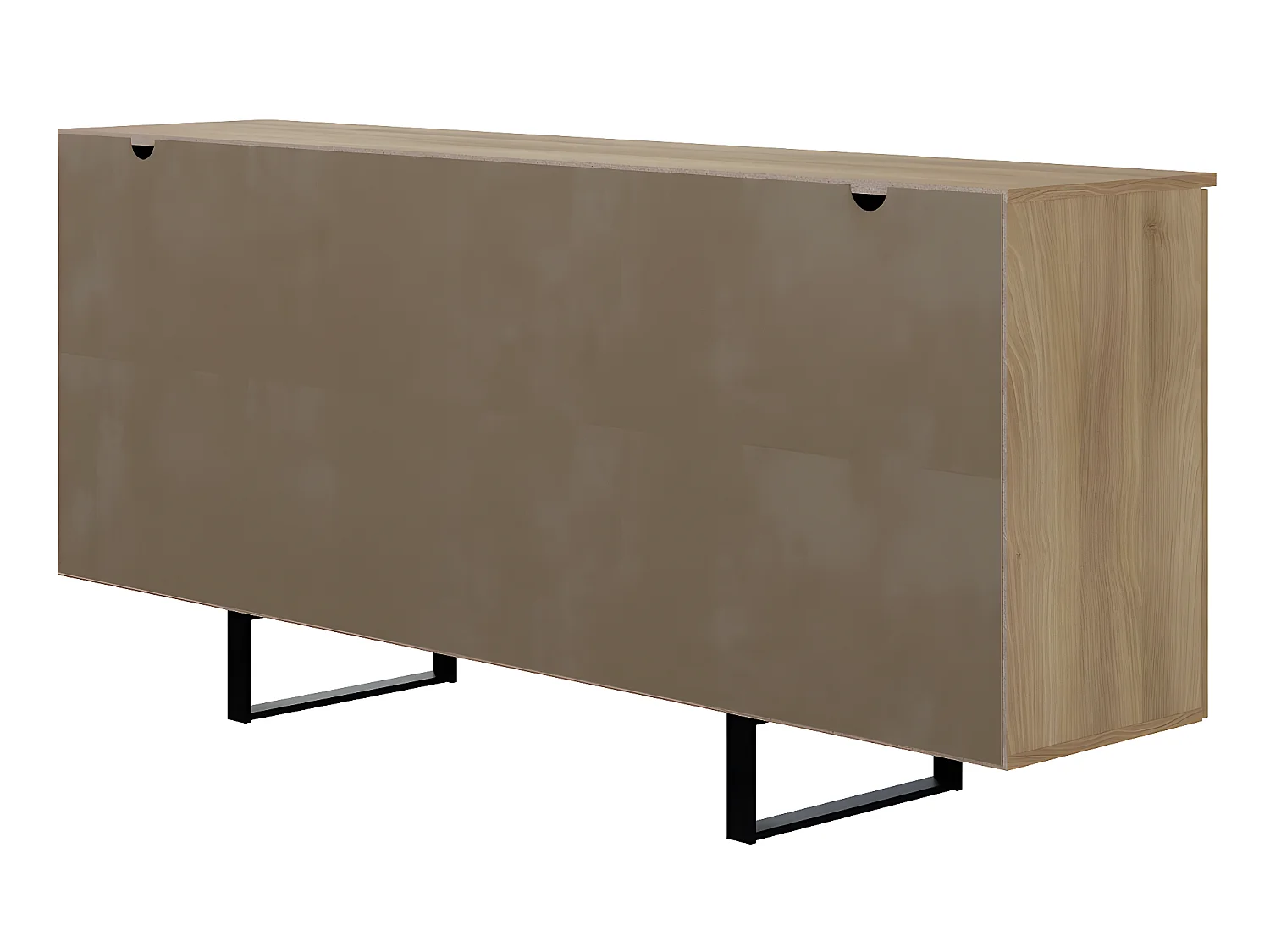 Buffet en mélamine et métal coloris chêne / noir - Longueur 180 x profondeur 40 x hauteur 82 cm