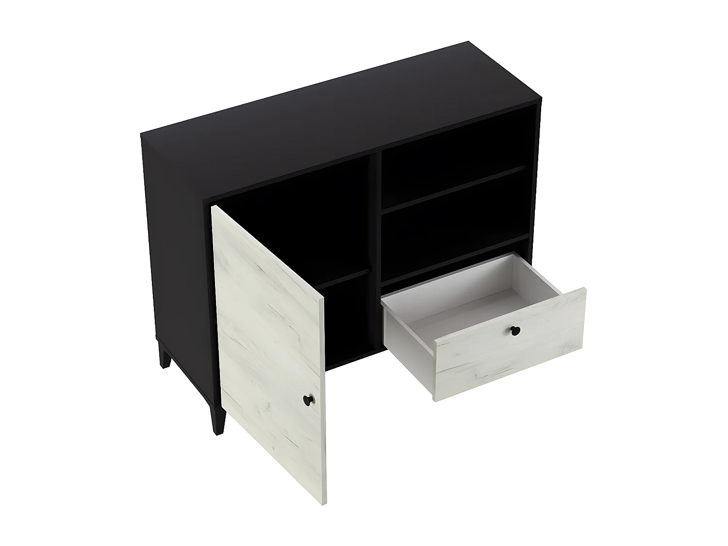 Buffet en mélamine coloris noir et blanc - Longueur 110 x profondeur 40 x hauteur 83 cm