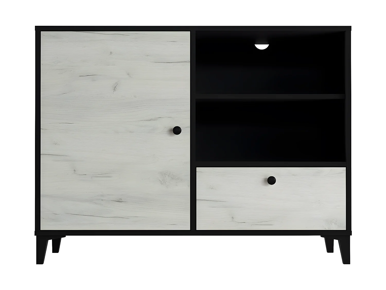 Buffet en mélamine coloris noir et blanc - Longueur 110 x profondeur 40 x hauteur 83 cm