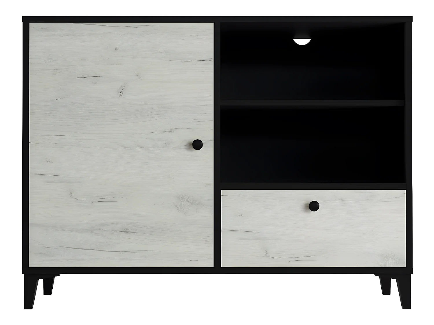 Buffet en mélamine coloris noir et blanc - Longueur 110 x profondeur 40 x hauteur 83 cm