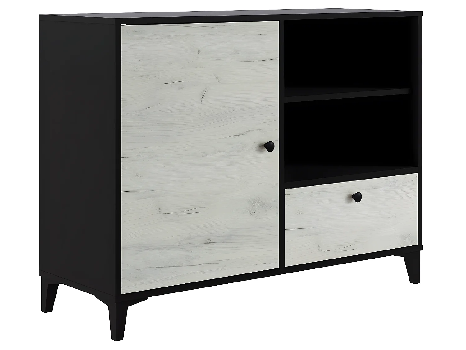 Buffet en mélamine coloris noir et blanc - Longueur 110 x profondeur 40 x hauteur 83 cm