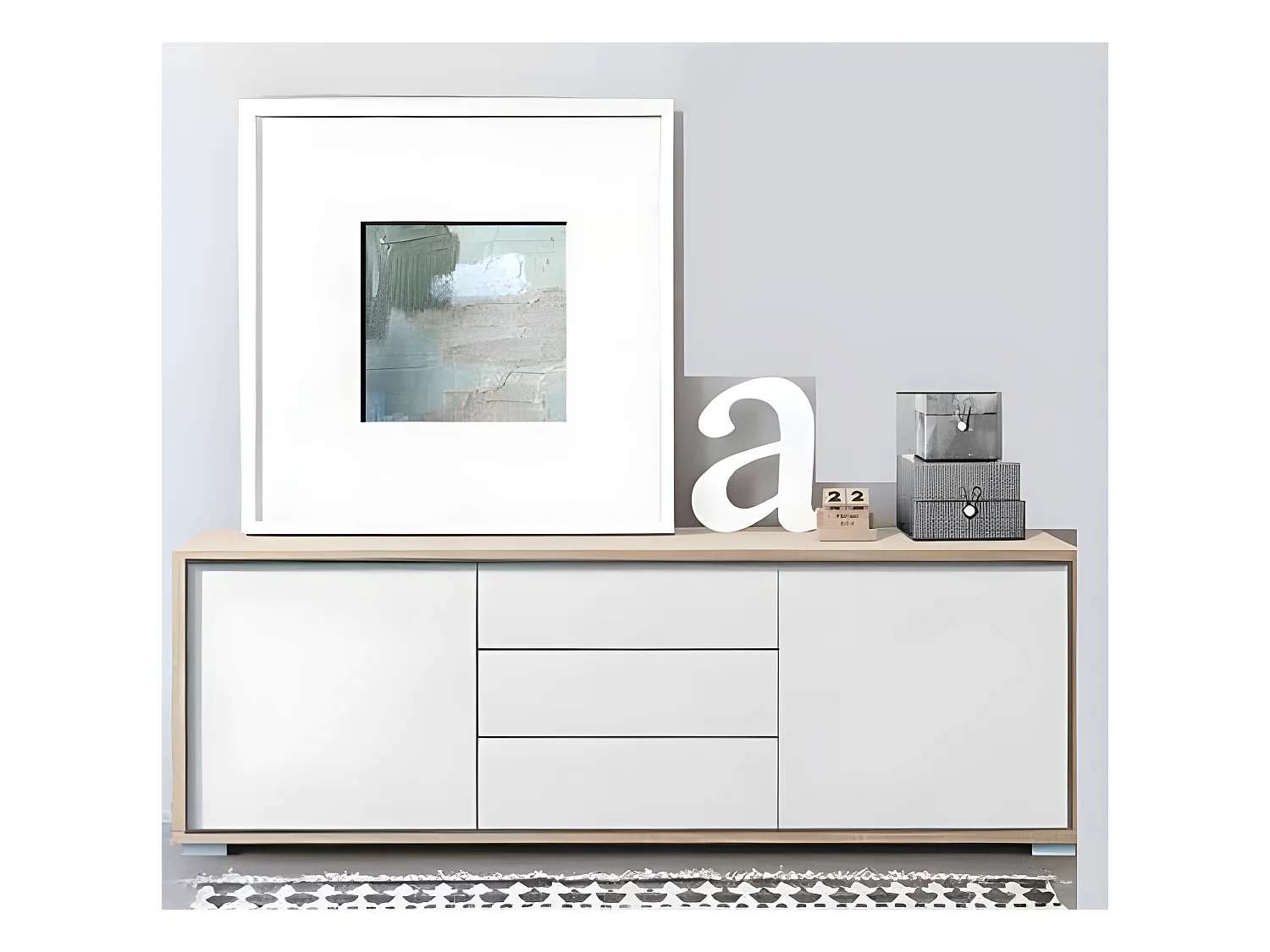 Buffet de 2 portes + 3 tiroirs coloris Chêne Cambrian / Blanc - Longueur 183 x profondeur 35 x hauteur 63 cm