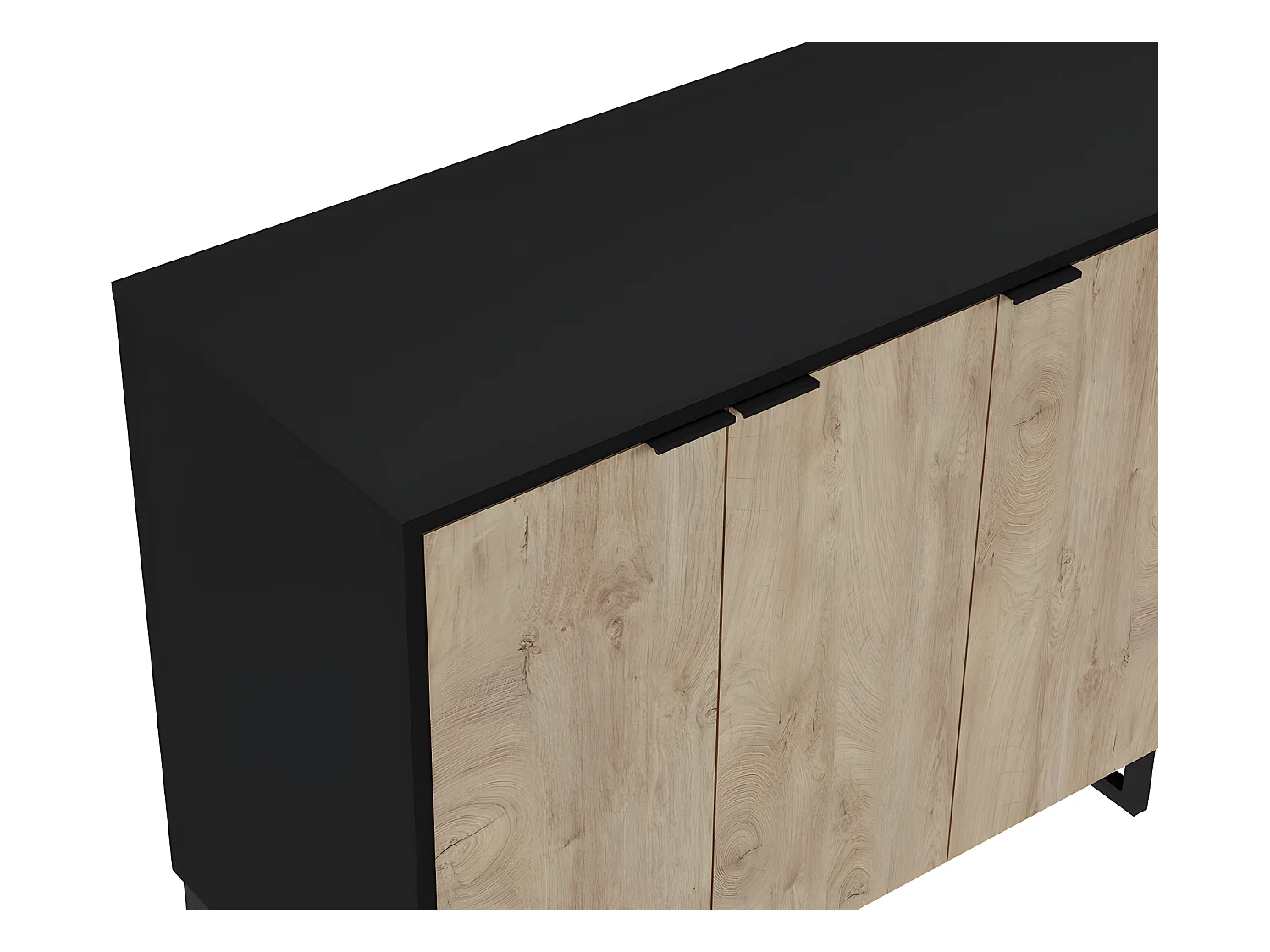 Buffet Meuble de rangement en mélamine coloris chêne et noir - Longueur 180 x profondeur 44 x Hauteur 75 cm